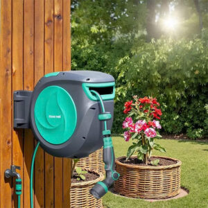 Bộ vòi tưới cây tự thu dây Auto Hose reel-new: ống PVC 4 lớp đàn hồi chống gập, đầu phun 10 kiểu.
